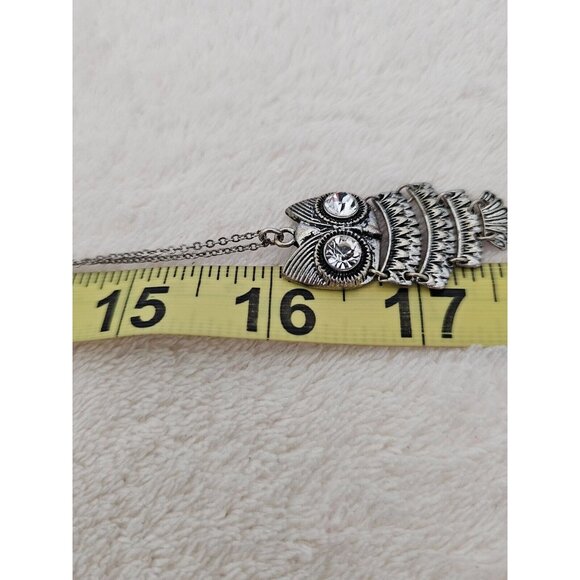 Women's Necklace Owl Clear Crystals Silver Tone 16"Chain Adjustable Bead Fringe - Picture 5 of 5